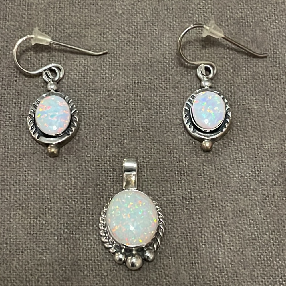 Sterling silver with opal earrings and pendant